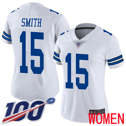 Women Dallas Cowboys Limited White Devin Smith Road #15 100th Season Vapor Untouchable NFL Jersey